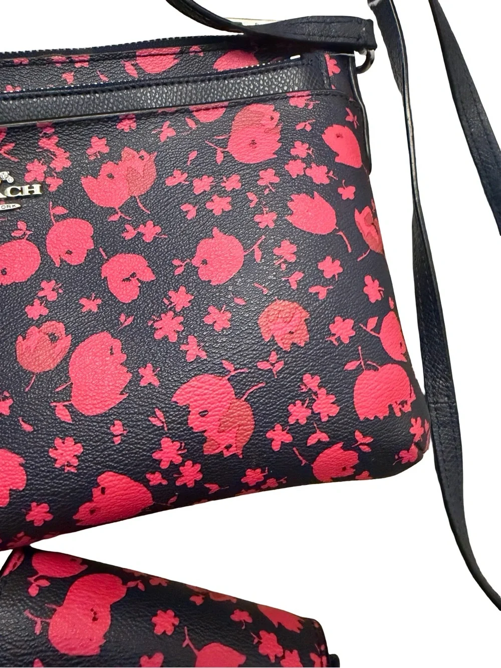 Coach Black & Red Floral Crossbody and Wallet Set